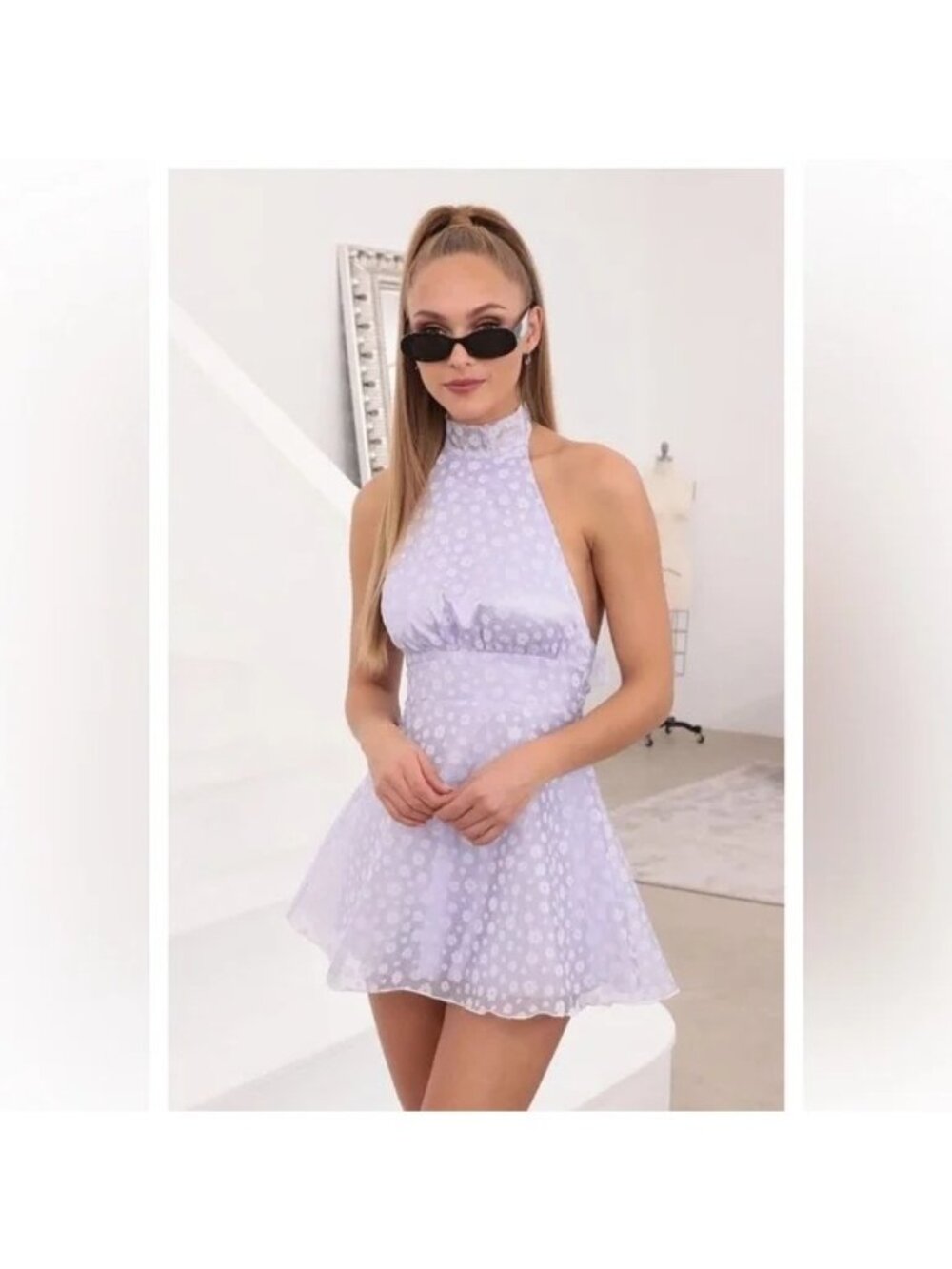 LUCY IN THE SKY Davina Halter Dress in Lavender Organza‎ Size Medium